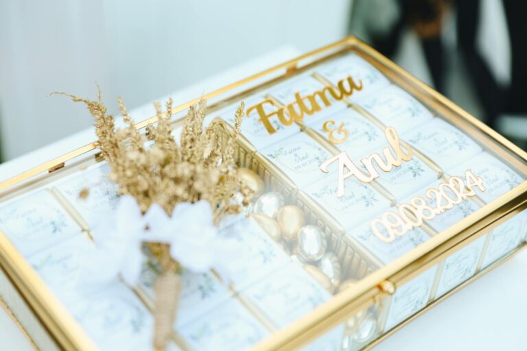 Luxurious wedding gift box with gold accents and ornate design, perfect for special occasions.